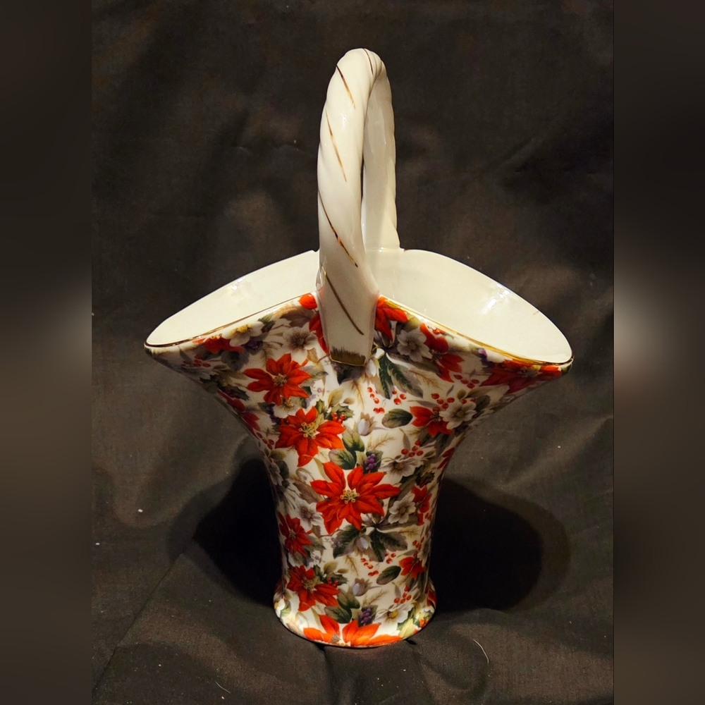 Formalities by Baum Brothers Poinsettia Ceramic Basket Vase 9.5x7x4.5"